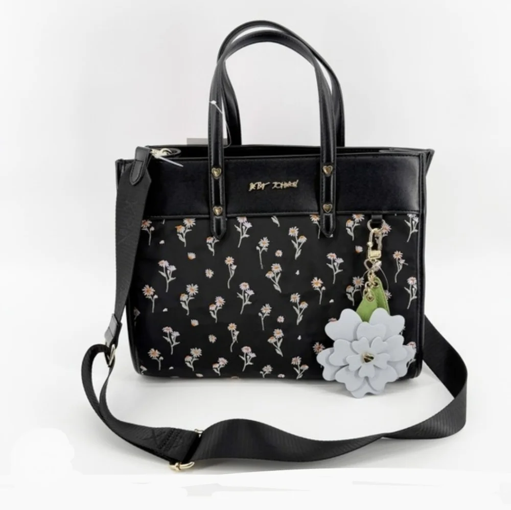 Betsey Johnson Xobeca-Y Tote Crossbody with Flower Charm - Picture 2 of 10